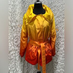 SoCa St. John Yellow OMBRÉ FOLD-OVER COLLAR BELTED WINDBREAKER JACKET SIZE S